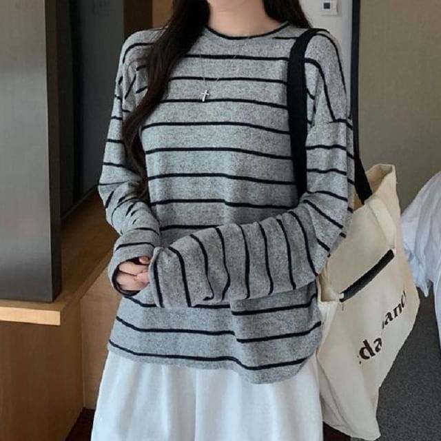 Cloud Nine-Long-Sleeve Crew Neck Striped Tee