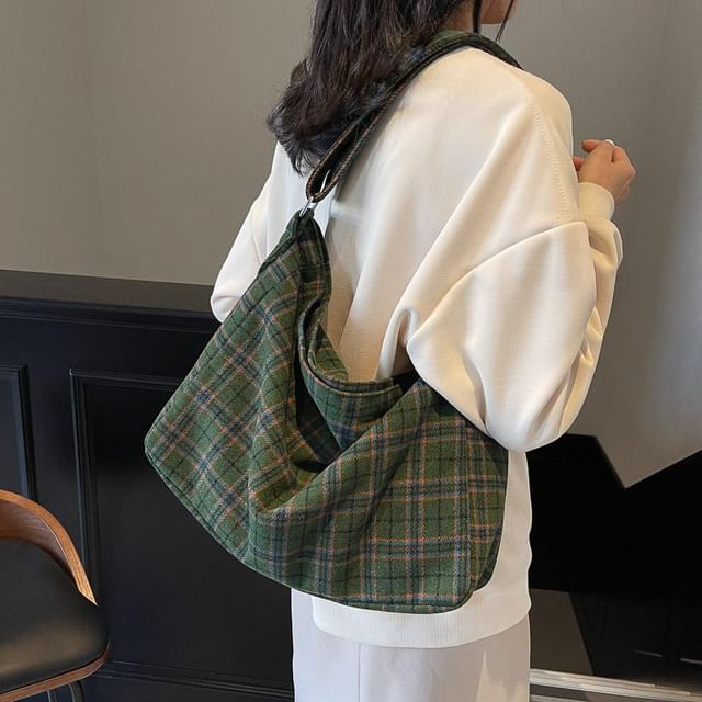 EAVALURE-Plaid Fabric Crossbody Bag