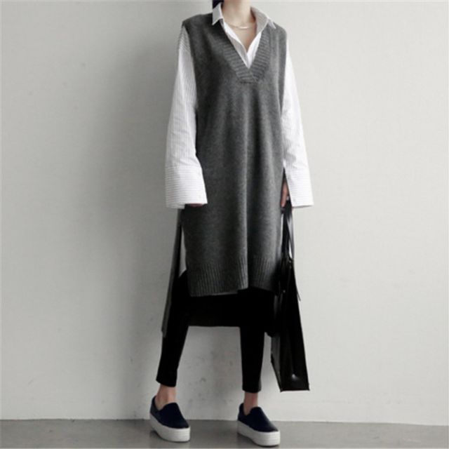 Jeonseon-V-Neck Long Sweater Vest
