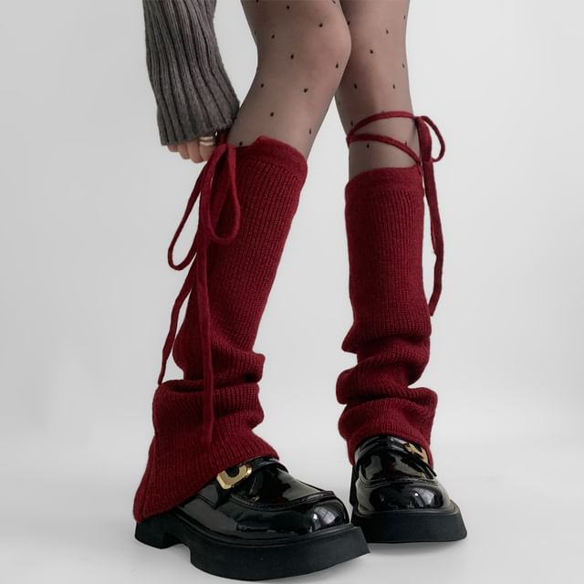 Desperim-Plain Tie-Up Knit Leg Warmers