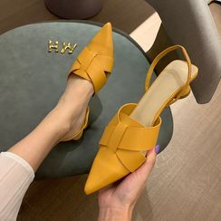 Crystella - Pointed Low Heel Sandals Crystella - Pointed Low Heel Sandals