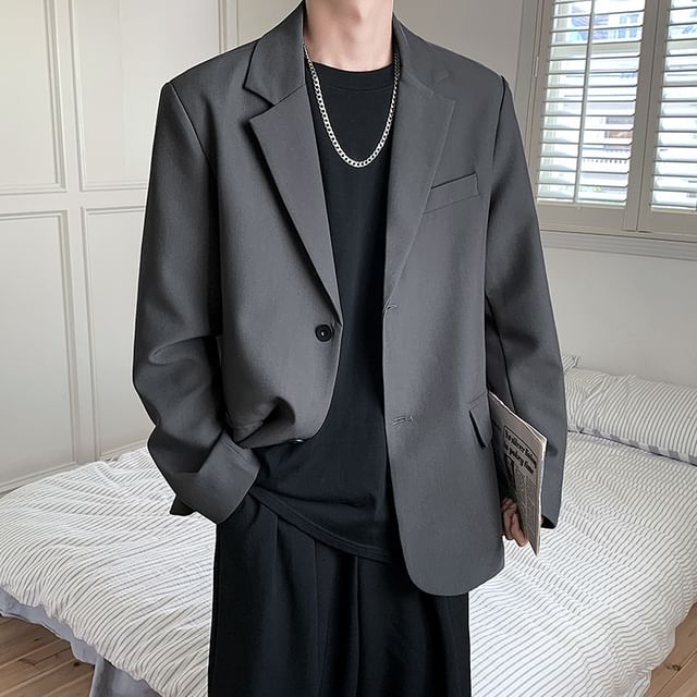 Obikan-Notch Lapel Plain Single Breasted Blazer