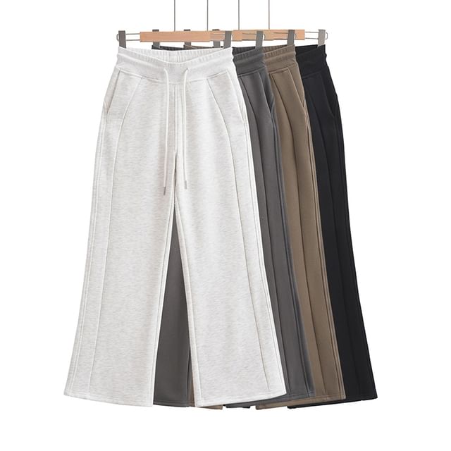 Ulark-Drawstring Waist Plain Flared Sweatpants