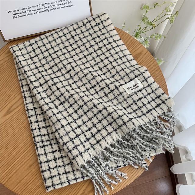 Frior-Plaid Fringe Scarf
