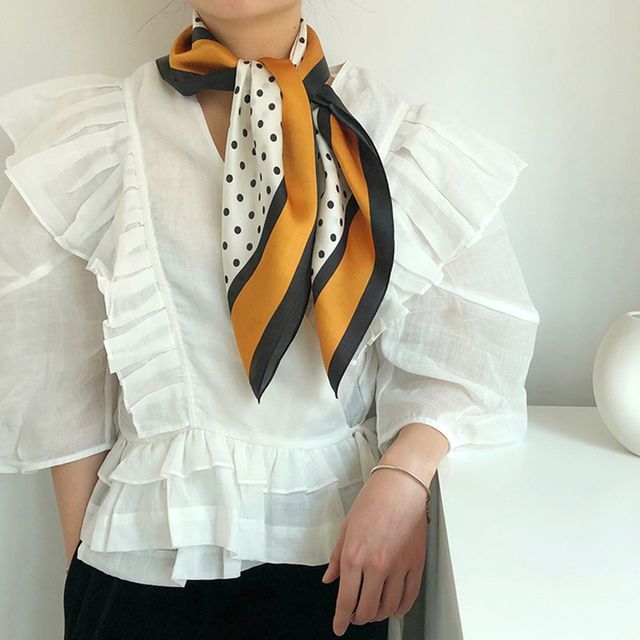 Frior-Polka Dot Contrast Trim Silk Scarf
