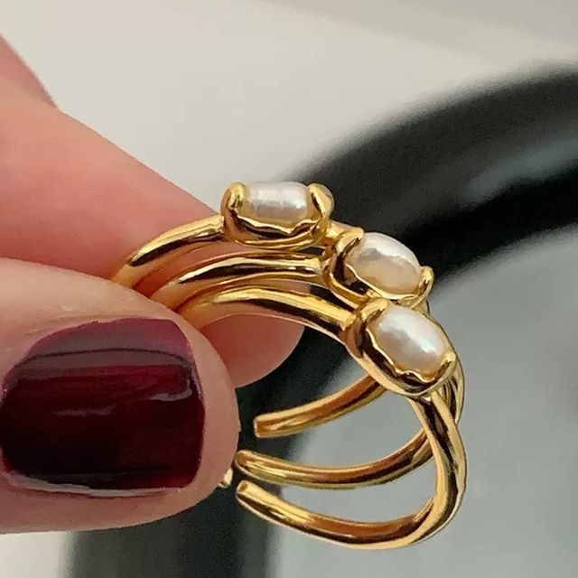 Panda Dama-Freshwater Pearl Alloy Open Ring