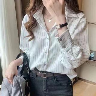 HYAKU-Long-Sleeve Striped Shirt