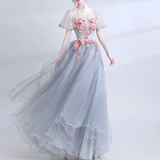 puff sleeve evening gown