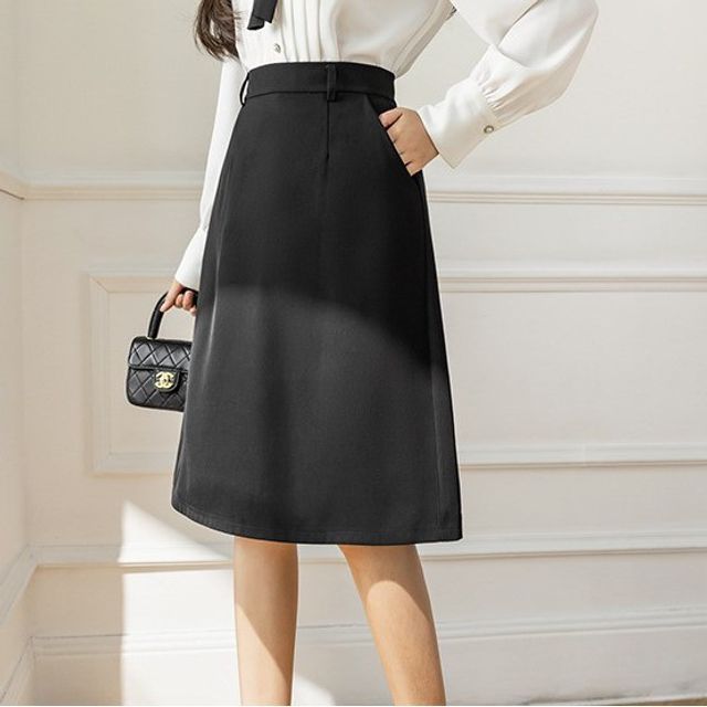 Dragan Pulse-High Waist Midi A-Line Skirt