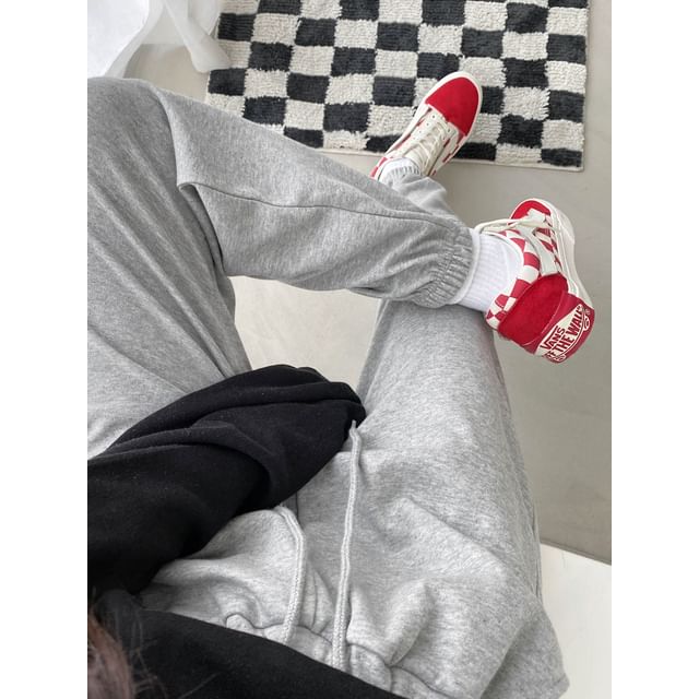 SeoulPop-Drawstring Waist Plain Jogger Pants