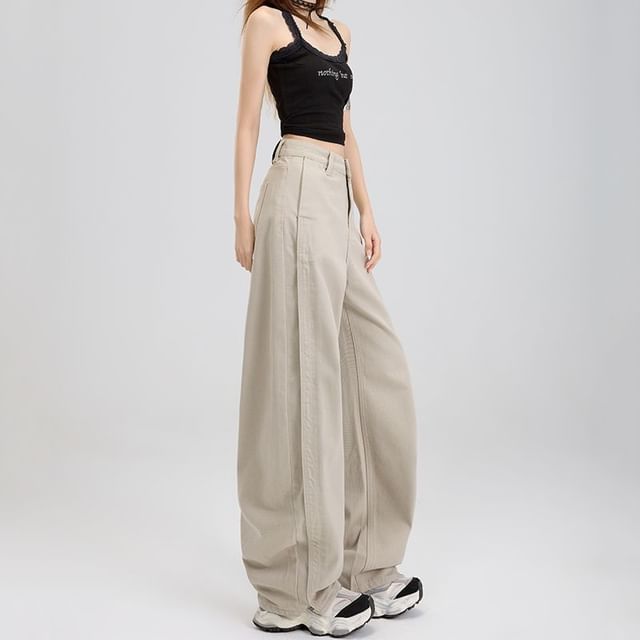 Denimot-Mid Waist Plain Panel Baggy Jeans Various Designs