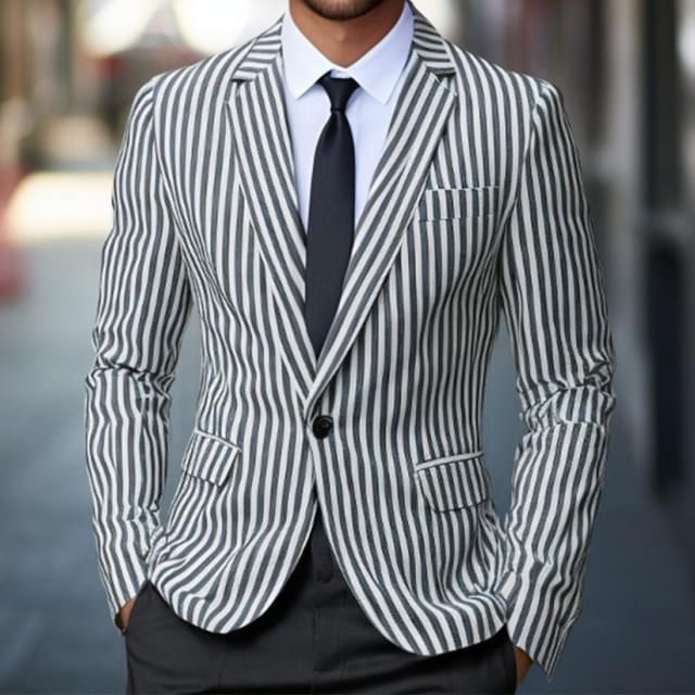 Lefitt-Notch Lapel Striped Single-Button Blazer