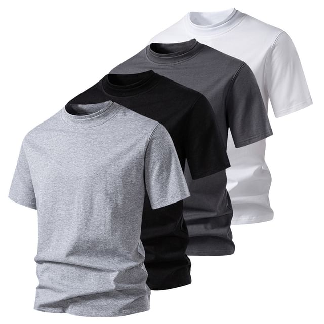 YIKES-Short Sleeve Crew Neck Plain Panel T-Shirt