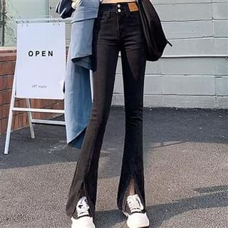 Everose-High Waist Plain Slit Bootcut Jeans