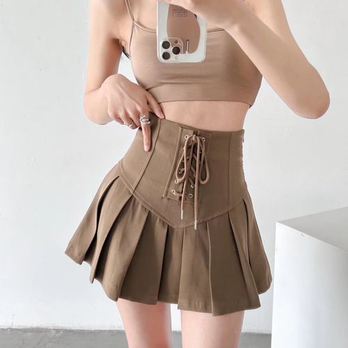 Lace Up Mini Pleated Skirt