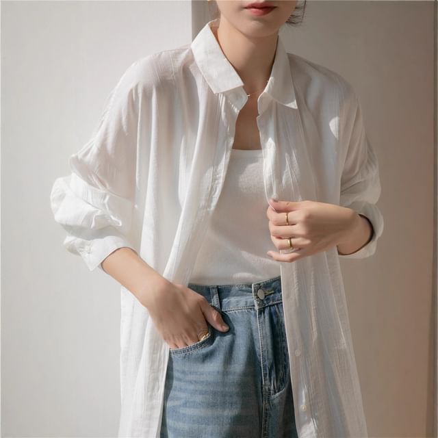 Coline-Plain Button-Up Shirt