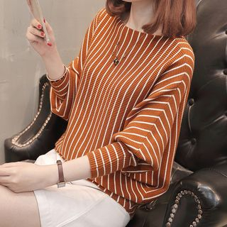 FR-Striped Dolman-Sleeve Sweater