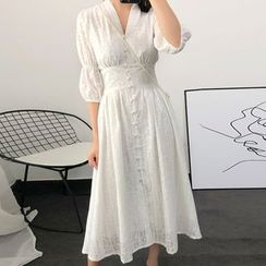 Malty - 泡泡袖飾鈕扣連衣裙 Malty - 泡泡袖飾鈕扣連衣裙