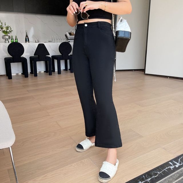 Telipino-High Rise Plain Flared Jeans