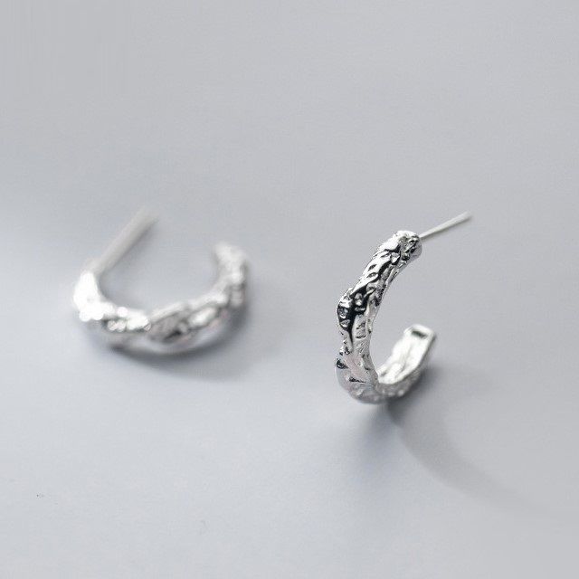 A-ROCH-Textured Sterling Silver Open Hoop Earring