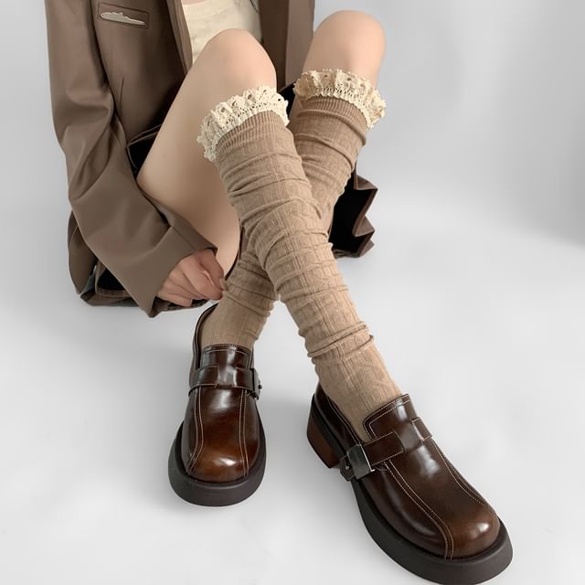 Desperim-Lace Trim Over-The-Knee Socks