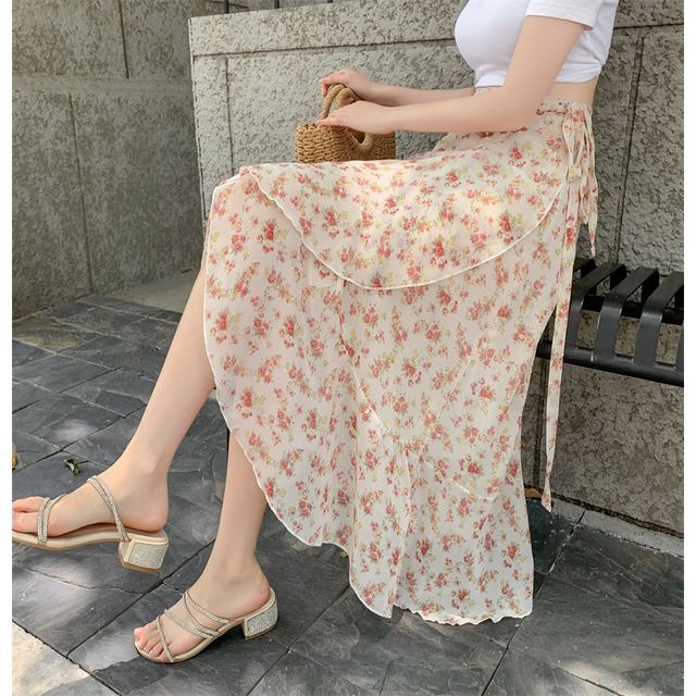 Juuri High Rise Floral Midi A-Line Wrap Skirt YesStyle