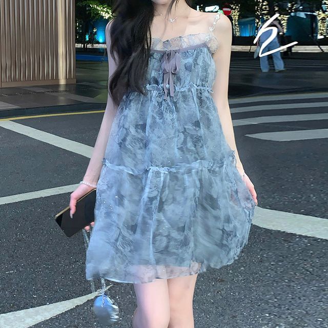 blue sheer babydoll dress Womens Sheer Lace Fishnet Babydoll Mini Dress Club Exx main image 1