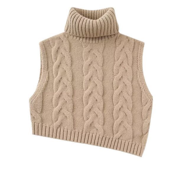 Dahlius Turtleneck Cable Knit Irregular Cropped Sweater Vest
