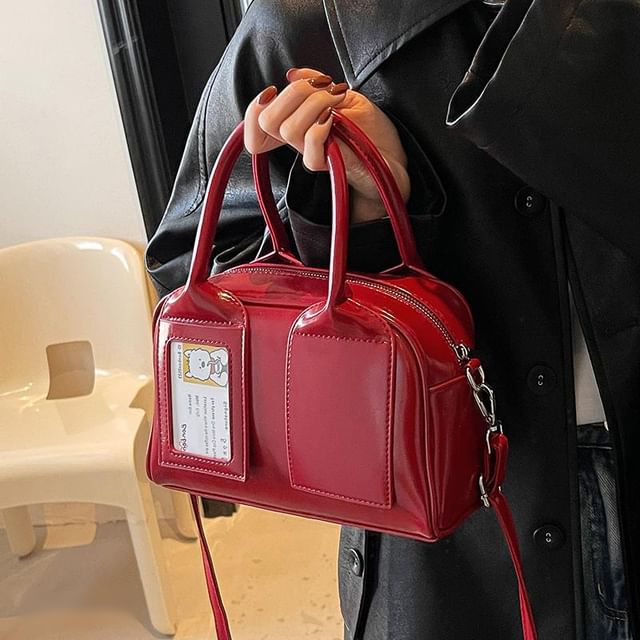 Basaran-Faux Leather Bowler Bag