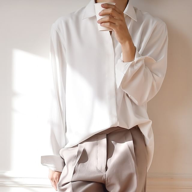 Zentrus-Long-Sleeve Collared Washed Shirt