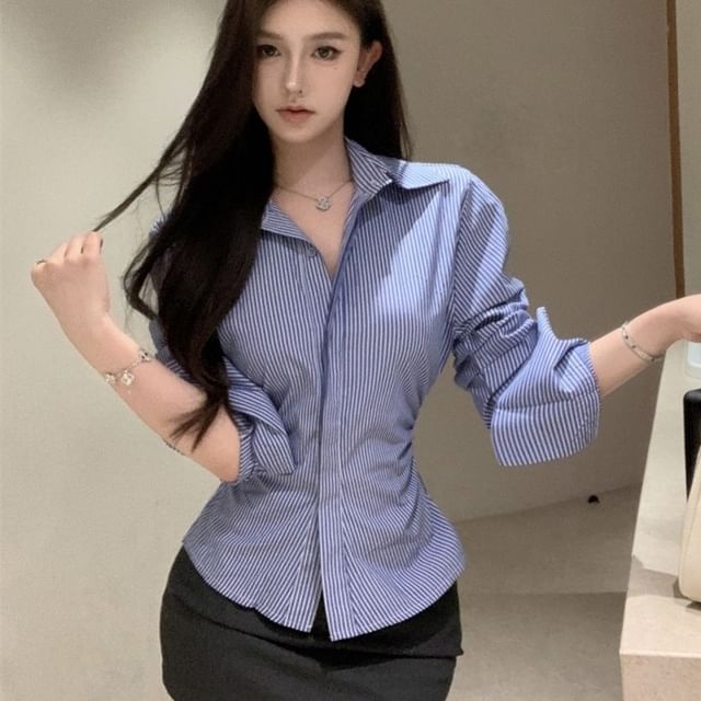 Magma-Long-Sleeve Striped Button-Up Shirt