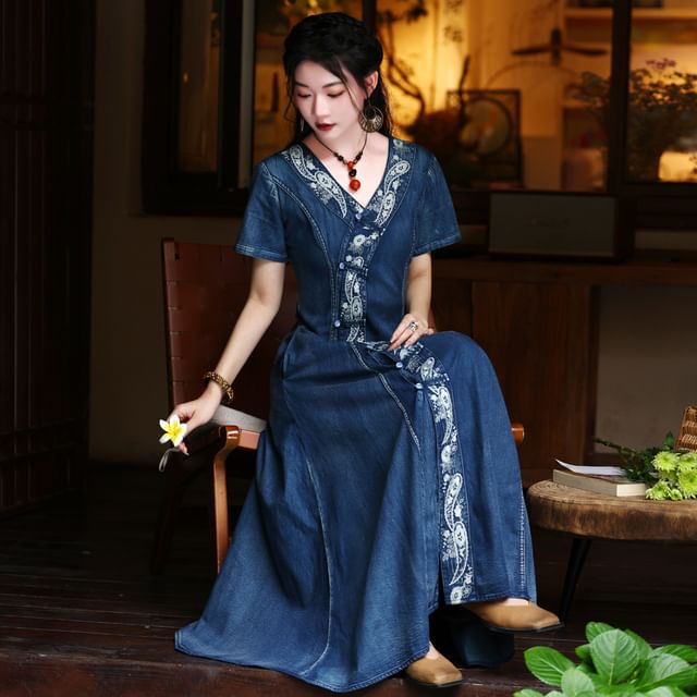 sachin and babi light blue dress Bloom Contour Embroidered Denim Mini Dress  Impressions Online Boutique