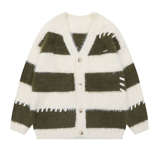CHIC ERRO-V-Neck Striped Button-Up Cardigan