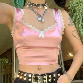 satin camisole with lace trim