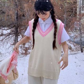 PANDAGO-V-Neck Striped Sweater Vest