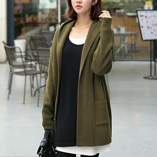 CLICK - Hooded Open-Front Long Cardigan | YesStyle