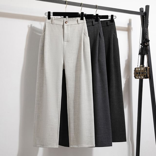 Jeonseon-High Rise Plain Wide Leg Pants