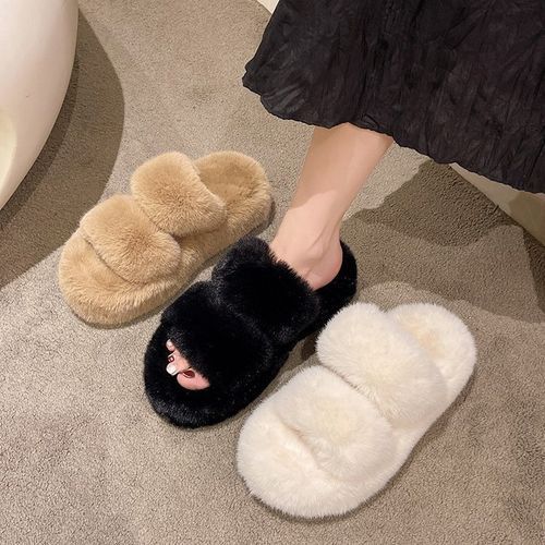 Double strap 2024 fluffy sandals