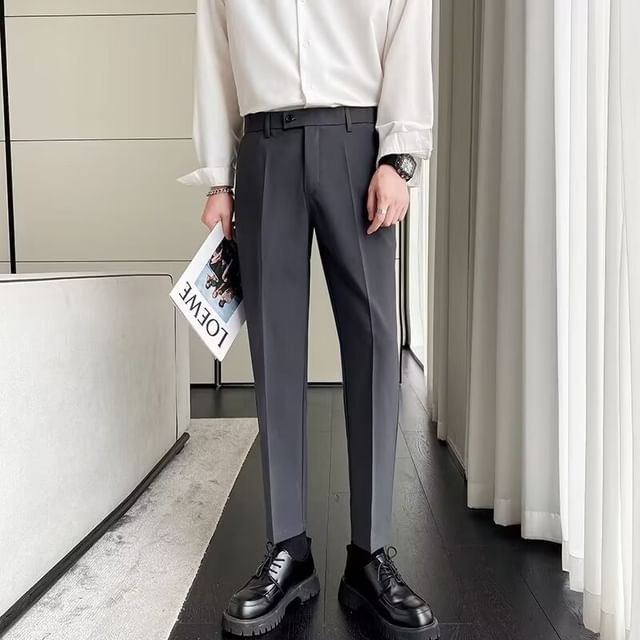 high waisted dress pants straight leg Larry Levine Black High-Waisted Studded Dress Pants main image 0