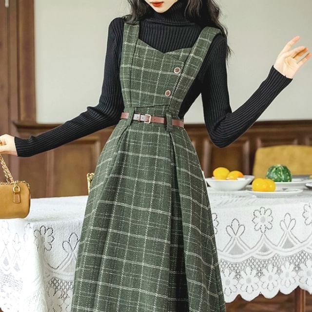 green emerald velvet dress Green Plaid Mini Dress - Holiday Dresses main image 0