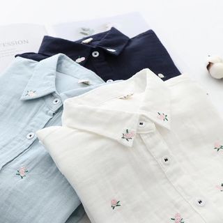 PANDAGO Flower Embroidered Shirt / Fox Embroidered Shirt Sale