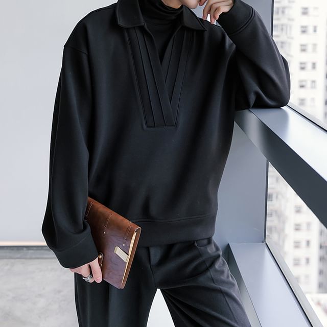 CHIC ERRO-Mock Two-Piece Turtleneck Collared Sweatshirt
