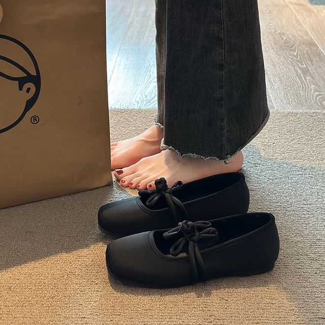 Nikao-Square Toe Plain Frog Buttoned Mary Jane Flats
