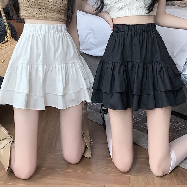 Woohan-High Rise Ruffle Mini A-Line Skirt
