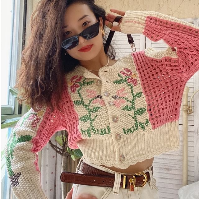 DADANA - Floral Crochet Cropped Cardigan | YesStyle