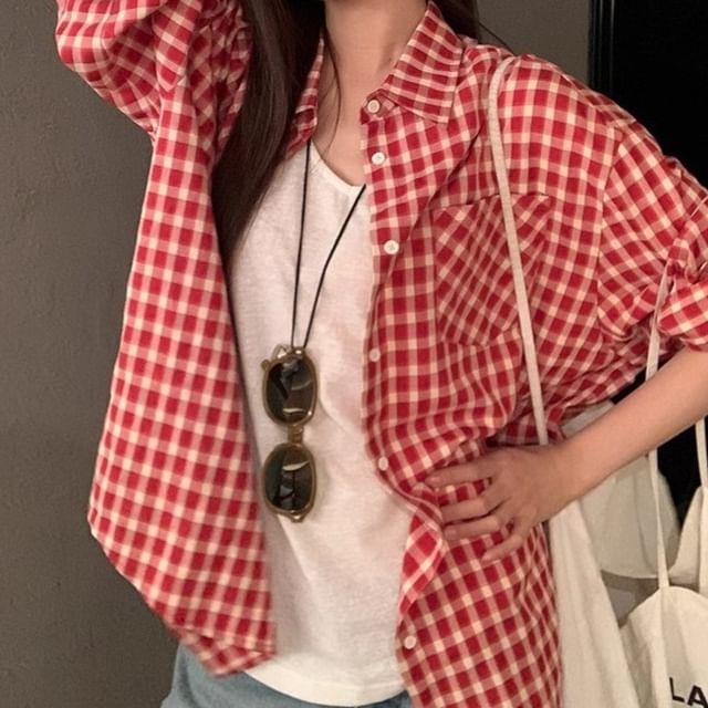 Cloud Nine-Long-Sleeve Gingham Pocket Front Shirt
