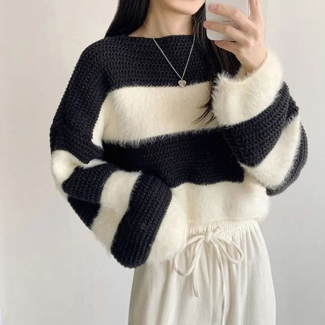 INEN-Boatneck Striped Sweater