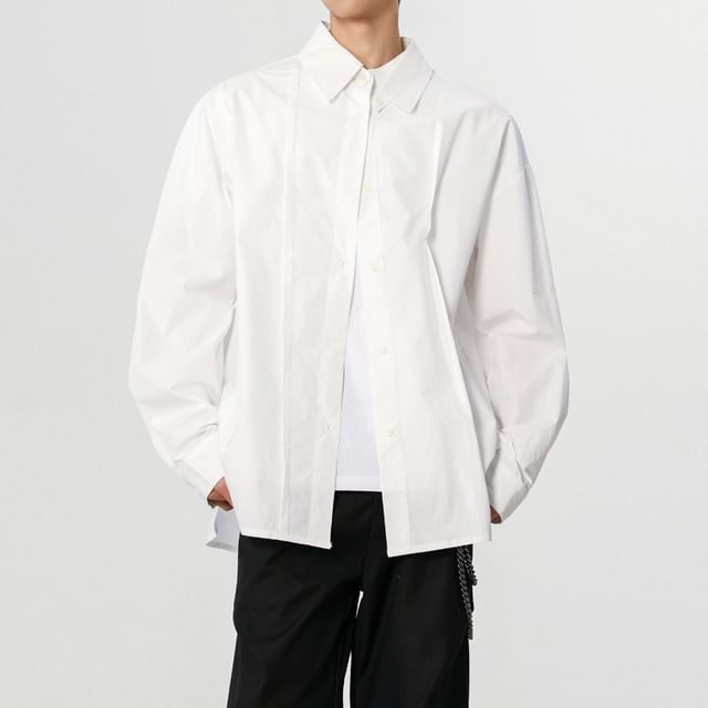 Omozando-Long-Sleeve Plain Shirt