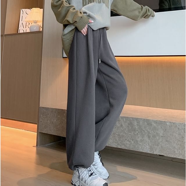 evanesce-Drawstring Waist Plain Baggy Sweatpants