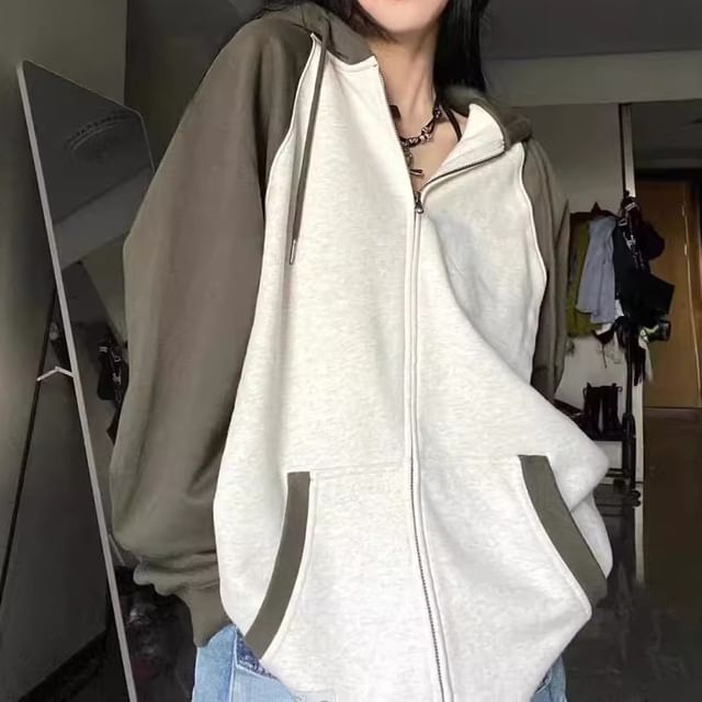 Cloud Nine-Raglan Drawstring Zip Hoodie
